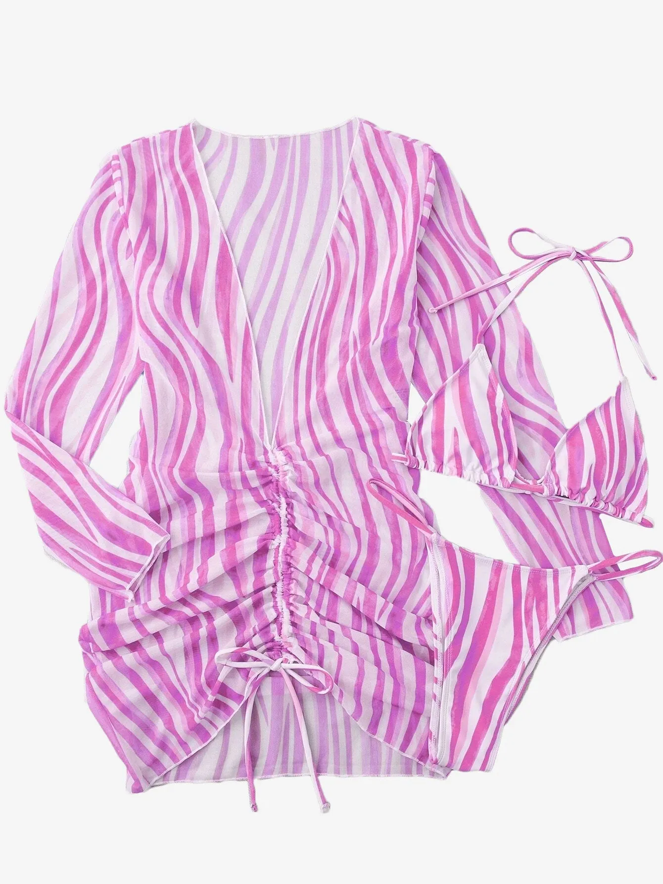 Adorable 3pack Striped Halter Triangle Thong Bikini Swimsuit _ Cover Up