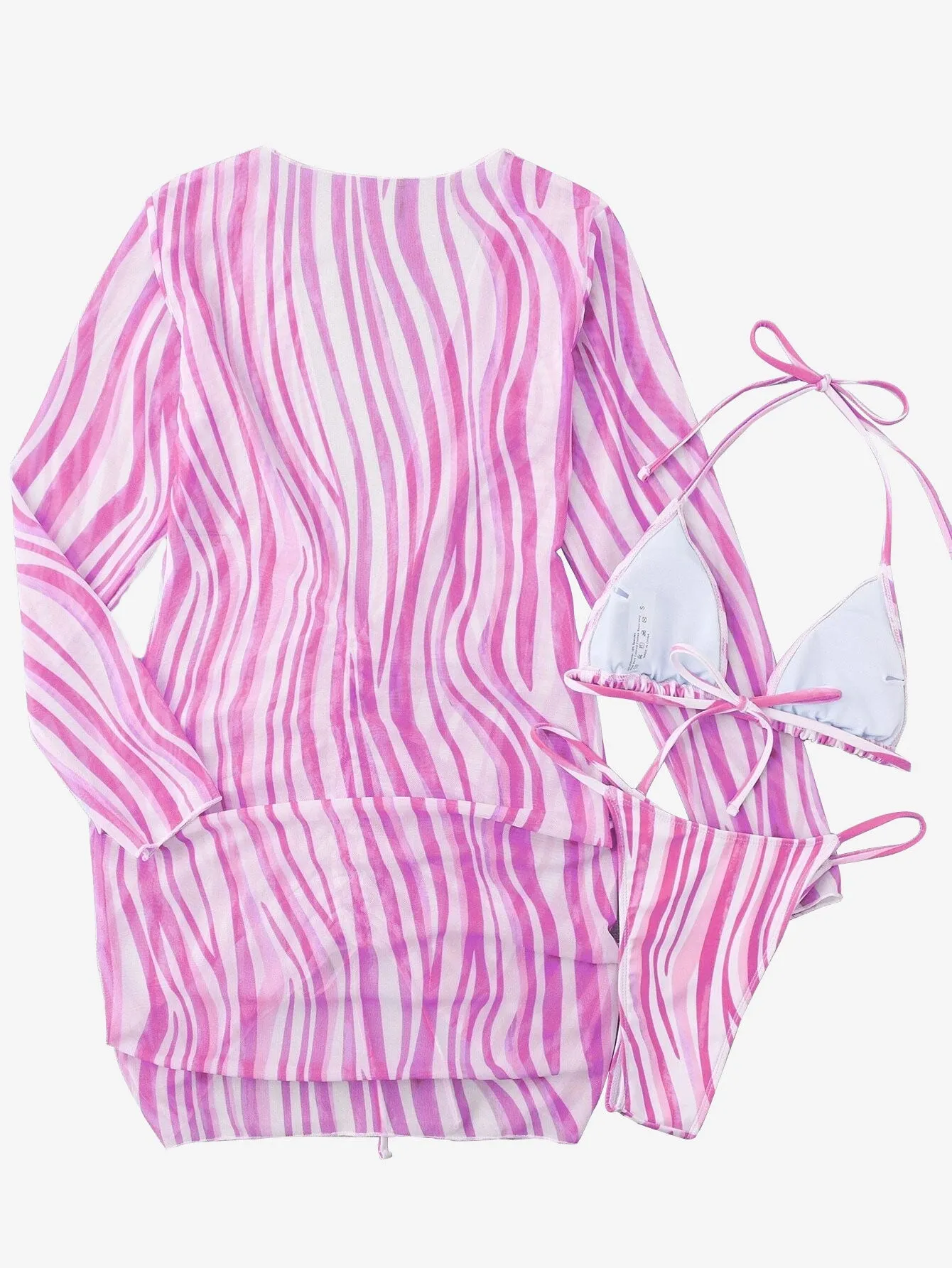 Adorable 3pack Striped Halter Triangle Thong Bikini Swimsuit _ Cover Up